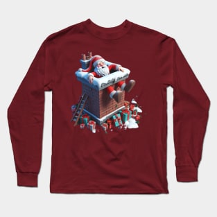 Santa Claus stuck in a chimney, with his feet dangling out and presents scattered around Long Sleeve T-Shirt